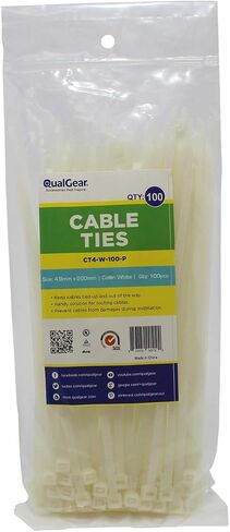 QualGear CT4-W-100-P Self-Locking Cable Ties, 8-Inch, White 100/Poly Bag in Kuwait