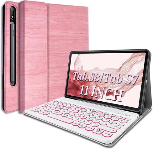 REAL-EAGLE Galaxy Tab S8 2022/ S7 2020 11 Inch Backlit Keyboard Case, 7 Color Backlight Detachable Wireless Keyboard with Filo Case Fit Samsung Galaxy Tab S8/ S7 SM-X700/X706/T870/T875/T876,Black in Kuwait