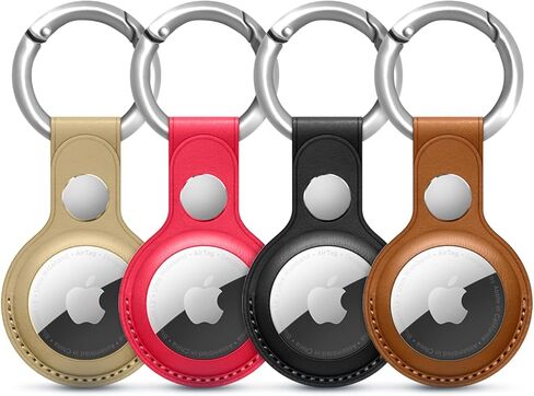 New Apple Airtag Leather Keychain for Apple Airtags | Leather Cases in Multi Colors, Durable and Easy to Clean Protective Holders Compatible with Apple Air Tag (Brown and Golden) in Saudi Arabia