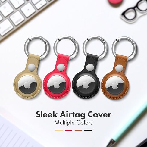 New Apple Airtag Leather Keychain for Apple Airtags | Leather Cases in Multi Colors, Durable and Easy to Clean Protective Holders Compatible with Apple Air Tag (Brown and Golden) in Saudi Arabia