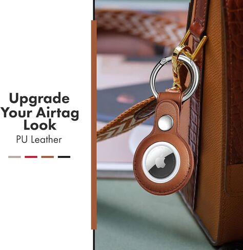 New Apple Airtag Leather Keychain for Apple Airtags | Leather Cases in Multi Colors, Durable and Easy to Clean Protective Holders Compatible with Apple Air Tag (Brown and Golden) in Saudi Arabia