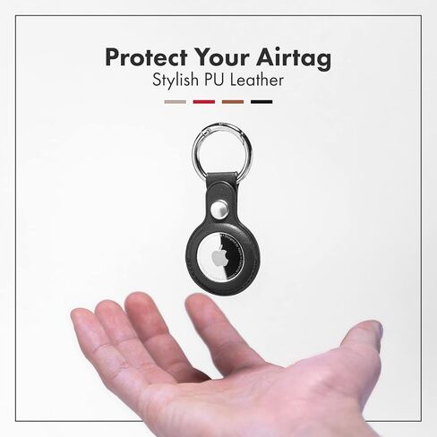 New Apple Airtag Leather Keychain for Apple Airtags | Leather Cases in Multi Colors, Durable and Easy to Clean Protective Holders Compatible with Apple Air Tag (Brown and Golden) in Saudi Arabia