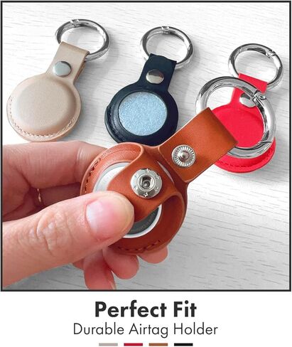 New Apple Airtag Leather Keychain for Apple Airtags | Leather Cases in Multi Colors, Durable and Easy to Clean Protective Holders Compatible with Apple Air Tag (Brown and Golden) in Saudi Arabia