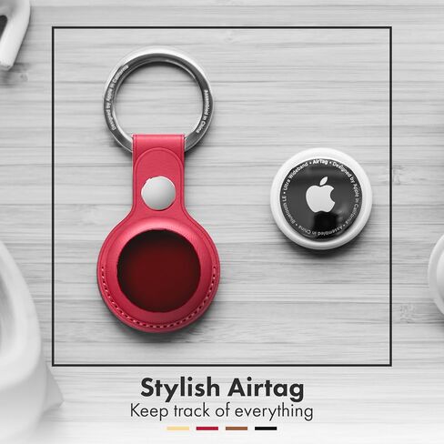 New Apple Airtag Leather Keychain for Apple Airtags | Leather Cases in Multi Colors, Durable and Easy to Clean Protective Holders Compatible with Apple Air Tag (Brown and Golden) in Saudi Arabia