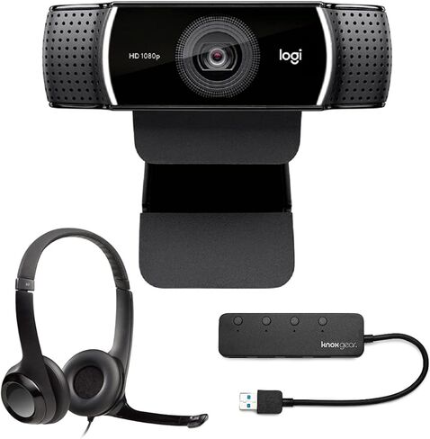 لوجيتيك حزمة كاميرا ويب C922 برو ستريم 1080p مع سماعة رأس USB H390 وموزع USB 4 منافذ من نوكس جير (3 عناصر) in Kuwait