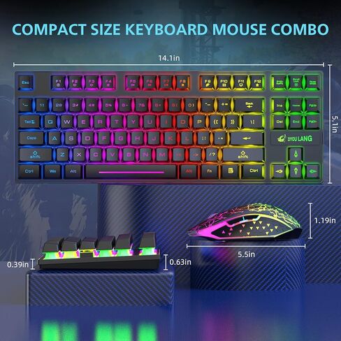 مجموعة لوحة مفاتيح وماوس لاسلكية للألعاب، لوحة مفاتيح غشائية بإضاءة خلفية بألوان قوس قزح 87 مفتاحًا، ماوس لوحة مفاتيح قابل لإعادة الشحن 2.4 جيجا هرتز بقدرة 4000 مللي أمبير في الساعة، مستقبل USB مزدوج الرأس من النوع C للكمبيوتر/الهاتف الذكي/الكمبيوتر المحم in Kuwait