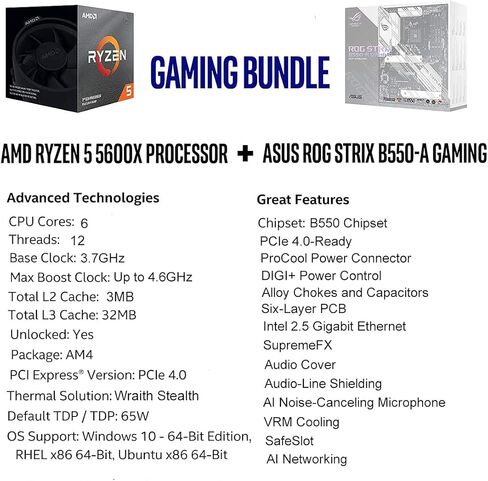 معالج كمبيوتر مكتبي مايكرو سنتر AMD رايزن 5 5600X سداسي النواة 12 خيط حتى 4.6GHz غير مقفل مع حزمة تبريد ريث ستيلث مع اسوس روج ستريكس B550-A AMD AM4 زين 3 رايزن 5000 ATX in Saudi Arabia