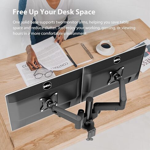 ذراع شاشة مزدوج من BEWISER، حامل شاشة قابل للتعديل لشاشة مقاس 13-32 بوصة، ارتفاع قابل للتعديل، سعة وزن تصل إلى 22 رطلاً in Kuwait