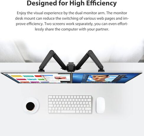 ذراع شاشة مزدوج من BEWISER، حامل شاشة قابل للتعديل لشاشة مقاس 13-32 بوصة، ارتفاع قابل للتعديل، سعة وزن تصل إلى 22 رطلاً in Kuwait