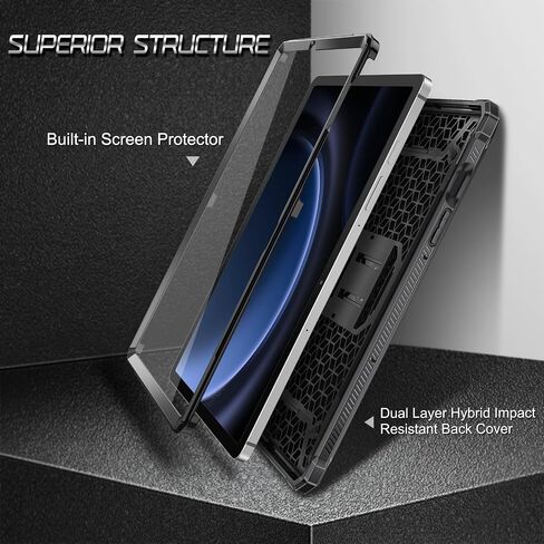 Fintie Shockproof Case for Samsung Galaxy Tab S9 FE 5G 10.9 Inch/Galaxy Tab S9 11 Inch 2023, Tuatara Rugged Unibody Hybrid Full Protective Bumper Kickstand Cover Built-in Screen Protector, Black in Saudi Arabia