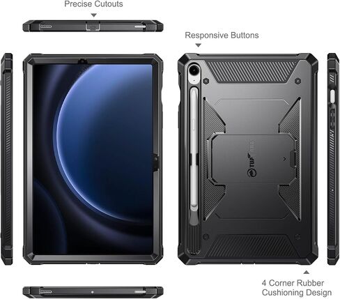 Fintie Shockproof Case for Samsung Galaxy Tab S9 FE 5G 10.9 Inch/Galaxy Tab S9 11 Inch 2023, Tuatara Rugged Unibody Hybrid Full Protective Bumper Kickstand Cover Built-in Screen Protector, Black in Saudi Arabia