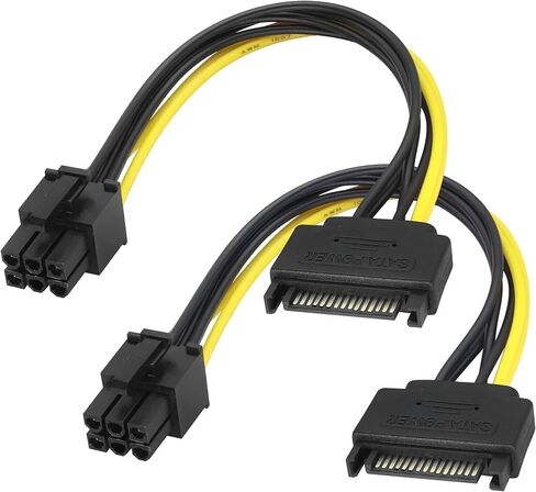 zdyCGTime SATA 15Pin Male to 6Pin Male Graphics Card Power Cord, SATA Powered by Power Supply Cable,15P to 6P Reverse Power Supply Cable Express(PCI-E) Graphics Card Extension Cable.(20cm/2Pack) in Saudi Arabia