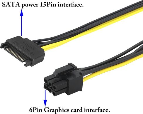 zdyCGTime SATA 15Pin Male to 6Pin Male Graphics Card Power Cord, SATA Powered by Power Supply Cable,15P to 6P Reverse Power Supply Cable Express(PCI-E) Graphics Card Extension Cable.(20cm/2Pack) in Saudi Arabia
