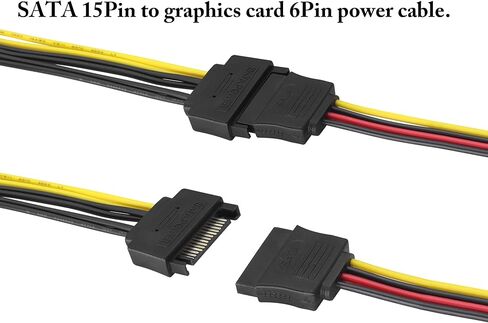 zdyCGTime SATA 15Pin Male to 6Pin Male Graphics Card Power Cord, SATA Powered by Power Supply Cable,15P to 6P Reverse Power Supply Cable Express(PCI-E) Graphics Card Extension Cable.(20cm/2Pack) in Saudi Arabia
