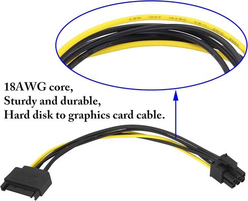 zdyCGTime SATA 15Pin Male to 6Pin Male Graphics Card Power Cord, SATA Powered by Power Supply Cable,15P to 6P Reverse Power Supply Cable Express(PCI-E) Graphics Card Extension Cable.(20cm/2Pack) in Saudi Arabia