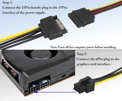 zdyCGTime SATA 15Pin Male to 6Pin Male Graphics Card Power Cord, SATA Powered by Power Supply Cable,15P to 6P Reverse Power Supply Cable Express(PCI-E) Graphics Card Extension Cable.(20cm/2Pack) in Saudi Arabia
