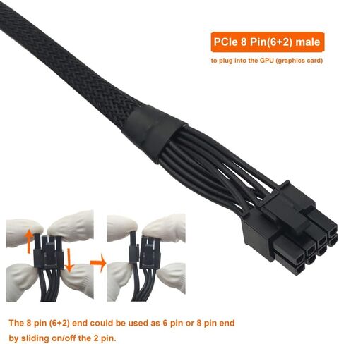 YEZriler PCIe 8 Pin Male إلى Dual PCIe 8 Pin (6+2) كابل محول طاقة ذكر بأكمام لإمداد الطاقة المعياري الموسمي PSU 25 بوصة + 9 بوصة (63 سم + 23 سم) in Kuwait