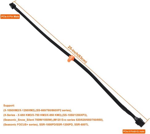 YEZriler PCIe 8 Pin Male إلى Dual PCIe 8 Pin (6+2) كابل محول طاقة ذكر بأكمام لإمداد الطاقة المعياري الموسمي PSU 25 بوصة + 9 بوصة (63 سم + 23 سم) in Kuwait