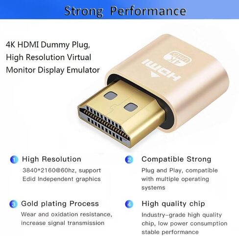 MOBKAJUI HDMI 4K Dummy Plug, Virtual Monitor Display Emulator, Headless Display Adapter Support 4kx2k 2160P 1080p for Computer Desktop, Compatible with Windows, Mac OS, Linux in Kuwait