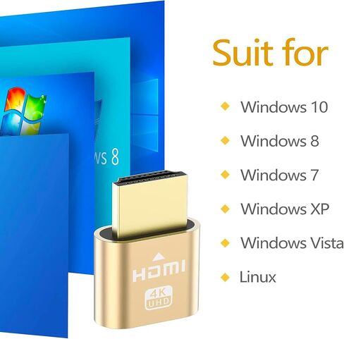 MOBKAJUI HDMI 4K Dummy Plug, Virtual Monitor Display Emulator, Headless Display Adapter Support 4kx2k 2160P 1080p for Computer Desktop, Compatible with Windows, Mac OS, Linux in Kuwait