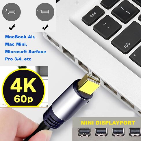 منفذ عرض صغير 4K60HZ إلى كابل HDMI بطول 50 قدم HDMI، وكابلات Mini dp Thunderbolt إلى hdmi لأجهزة MacBook Pro/Air وiMac وMicrosoft Surface Pro/Dock والمزيد in Saudi Arabia
