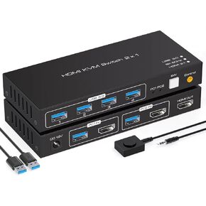 【8K 60HZ】USB 3.0 KVM Switch HDMI 2 Computers Switcher Selector HDMI 2 Input 1 Output HUB Switcher Switching Keyboard Mouse USB HDD Shared USB B 2 Input 4 Output Manual Switching in Kuwait
