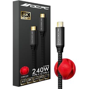 OCPC USB C to USB C Cable Fast Charging - (5.9ft/1.8m) - USB4 PD 240W Type C to Type C Cord 8K/60Hz Video - 40 GBPS - Fast Charging Cable Compatible with Computers, Laptops and Mobile Phones Type-C