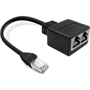 موزع إيثرنت NOBVEQ، محول شبكة ذكر إلى 2 أنثى RJ45 LAN إيثرنت محول موصل مناسب لكابل إيثرنت Super Cat5/Cat5e/Cat6 LAN، أسود-1to2 in Kuwait