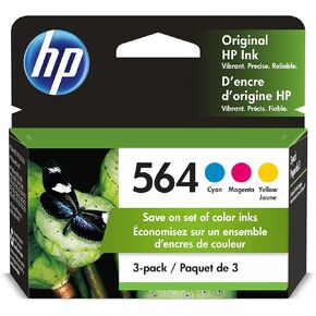 حبر اصلي HP 564 ازرق سيان وارجواني واصفر (3 عبوات) | يعمل مع ديسك جيت 3500؛ اوفيس جيت 4620؛ فوتوسمارت B8550، C6300، D5400، D7560، 5500، 6510، 6520، 7500، بلس، بريميوم، سلسلة اي ستيشن | N9H57FN in Kuwait