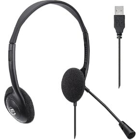 Manhattan USB Headset with Mic & Long 5 ft Cable - Dual-Sided Padded On-Ear, Adjustable Headband - for Desktop, Laptop, Computer – 3 Yr Mfg Warranty - 179461 in Saudi Arabia