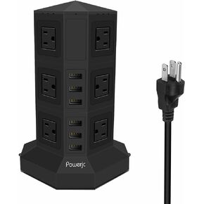 Powerjc برج قطاع الطاقة عرام حامي المقبس 8 منافذ التيار المتردد مع 6 منافذ USB الذكية شواحن 10 أقدام طويلة تمديد الحبل داخلي in Kuwait