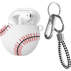 Njjex AirPods Case, Air Pods Cover Case, Portable Protective Shockproof Earphone Accessories Cover w/Carabiner/Keychain Compatible for Apple AirPods 1/ Airpods 2 Charging Case [White Baseball] in Kuwait