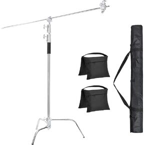 حامل Sokani C مع ذراع بوم [إصدار ترقية جديد 2023] 100% معدني بحد أقصى 10.8 قدم/330 سم حامل عاكس قابل للتعديل 4.2 قدم/128 سم ذراع حمل وقطعتين من رأس المقبض، وحقيبة الرمل، ومشبك فم السمكة متضمن in Kuwait