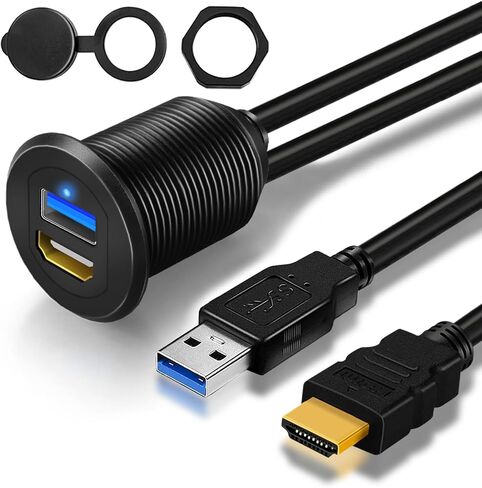 GOBGOD USB 3.0 HDMI كابل منفذ USB للسيارة، هيكل معدني USB3.0 وHDMI تمديد كابل تثبيت لوحة داش لسيارة قارب دراجة نارية مع مؤشر LED (3 أقدام) in Kuwait