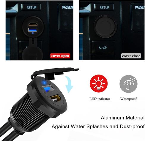 GOBGOD USB 3.0 HDMI كابل منفذ USB للسيارة، هيكل معدني USB3.0 وHDMI تمديد كابل تثبيت لوحة داش لسيارة قارب دراجة نارية مع مؤشر LED (3 أقدام) in Kuwait