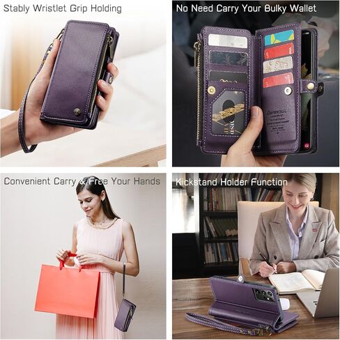حافظة Defencase لهاتف Samsung Galaxy S21 Ultra، حافظة محفظة لهاتف Samsung S21 Ultra للنساء والرجال، حافظة هاتف متينة من جلد البولي يوريثان بحزام مغناطيسي وسحاب وحامل بطاقات لهاتف Galaxy S21 Ultra، وردي وردي in Saudi Arabia