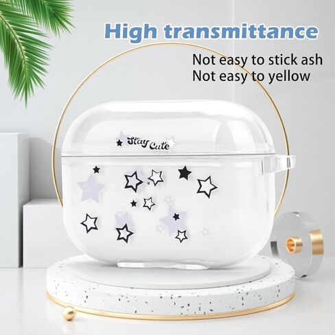 حافظة ايربودز برو مع سلسلة مفاتيح على شكل نجوم، تصميم بنمط نجمة لطيفة وغطاء واقي ناعم شفاف متوافق مع ايربودز برو in Kuwait