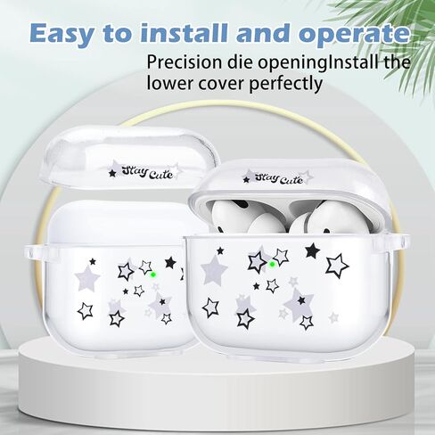 حافظة ايربودز برو مع سلسلة مفاتيح على شكل نجوم، تصميم بنمط نجمة لطيفة وغطاء واقي ناعم شفاف متوافق مع ايربودز برو in Kuwait