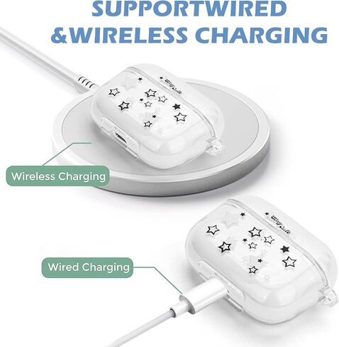 حافظة ايربودز برو مع سلسلة مفاتيح على شكل نجوم، تصميم بنمط نجمة لطيفة وغطاء واقي ناعم شفاف متوافق مع ايربودز برو in Kuwait