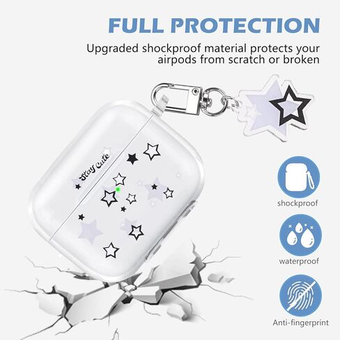 حافظة ايربودز برو مع سلسلة مفاتيح على شكل نجوم، تصميم بنمط نجمة لطيفة وغطاء واقي ناعم شفاف متوافق مع ايربودز برو in Kuwait