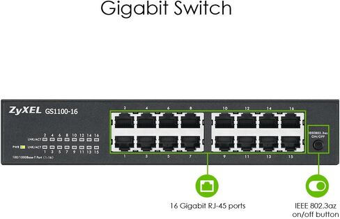 Zyxel 16 Port Network Ethernet Switch | Unmanaged Gigabit | GS1100-16 in Kuwait