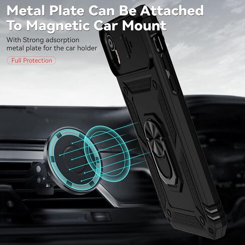 for iPhone XR Case with Camera Lens Cover HD Screen Protector, Dual Layer [15 FT Military Grade Drop Protection] Magnetic Ring Holder Kickstand Protective Phone Case for iPhone XR 6.1 inch (Navy Blue) in Kuwait