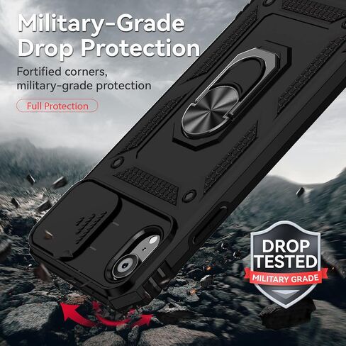 for iPhone XR Case with Camera Lens Cover HD Screen Protector, Dual Layer [15 FT Military Grade Drop Protection] Magnetic Ring Holder Kickstand Protective Phone Case for iPhone XR 6.1 inch (Navy Blue) in Kuwait