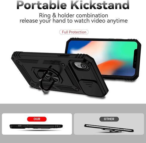 for iPhone XR Case with Camera Lens Cover HD Screen Protector, Dual Layer [15 FT Military Grade Drop Protection] Magnetic Ring Holder Kickstand Protective Phone Case for iPhone XR 6.1 inch (Navy Blue) in Kuwait