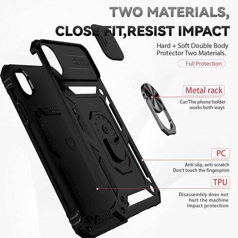 for iPhone XR Case with Camera Lens Cover HD Screen Protector, Dual Layer [15 FT Military Grade Drop Protection] Magnetic Ring Holder Kickstand Protective Phone Case for iPhone XR 6.1 inch (Navy Blue) in Kuwait