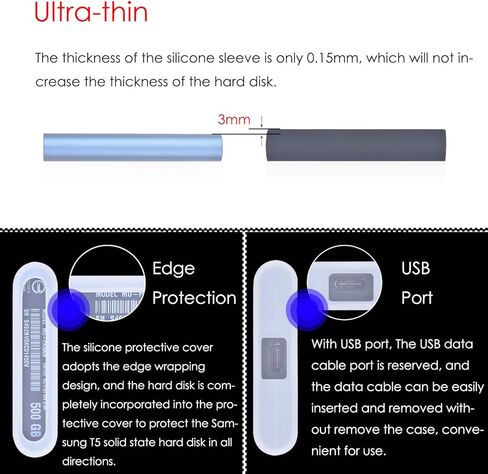 حافظة Rancco لهاتف Samsung T5/ T3 SSD، قطعتان من Samsung T5 T3 T1 المحمولة (250G 500G 1T 2T) USB 3.1 حافظة تخزين واقية لمحركات الأقراص الصلبة الخارجية، مضادة للخدش، مقاومة للصدمات، رفيعة للغاية، 3x2.4x0.45 بوصة in Kuwait