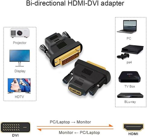 MMOBIEL HDMI to DVI Adapter - Bi-Directional - Male DVI-D Dual Link to Female HDMI - Converter Supports Monitor, PC, TV, Gaming, Projector - 1080p Full HD 60Hz - Gold Connector in Kuwait