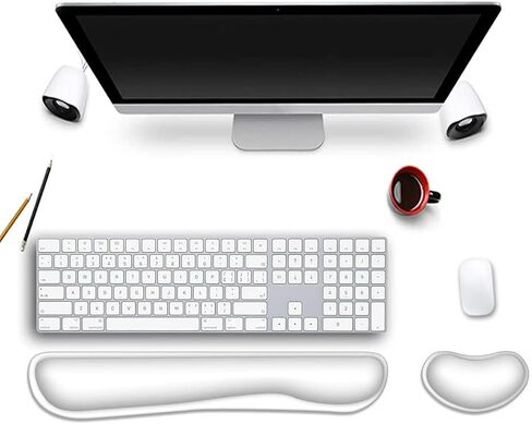 HOPONY Keyboard Wrist Rest + Wrist Support Pads for Keyboard and Mouse, Enlarge Memory Foam Wrist Cushion Support for Office, Computer, Laptops, Mac, Mouse Wrist Pad for Pain Relief Easy Typing, White in Kuwait