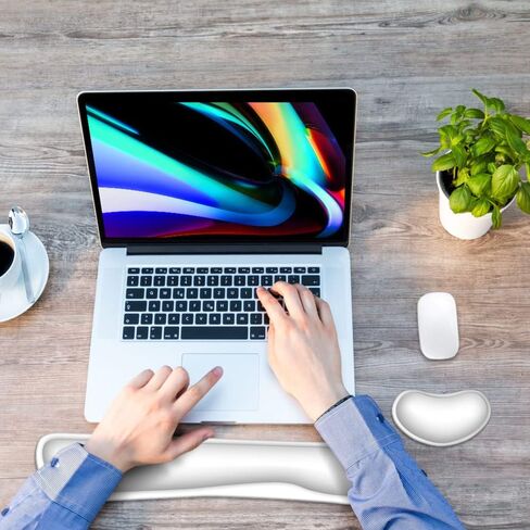 HOPONY Keyboard Wrist Rest + Wrist Support Pads for Keyboard and Mouse, Enlarge Memory Foam Wrist Cushion Support for Office, Computer, Laptops, Mac, Mouse Wrist Pad for Pain Relief Easy Typing, White in Kuwait