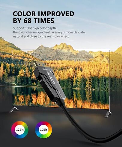 كيبل HDMI 2.1 من الالياف البصرية 8K عالي السرعة 48Gbps [8K@60Hz، 4K@120Hz]، يدعم HDR الديناميكي وeARC ودولبي اتموس واتش دي سي بي 2.3، متوافق مع انفيديا RTX 3080/3090 Xbox X PS5 in Saudi Arabia